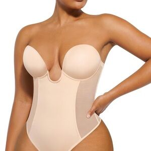 SHAPELLX strapless shapewear bodysuit U plunge corset backless tummy control 3XL